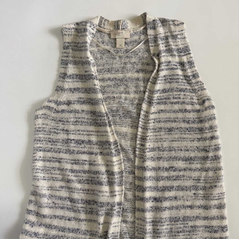 Loft Outlet XS Blue Ivory Striped Open Front Longline Sweater Cardigan Sz XS - Picture 2 of 9
